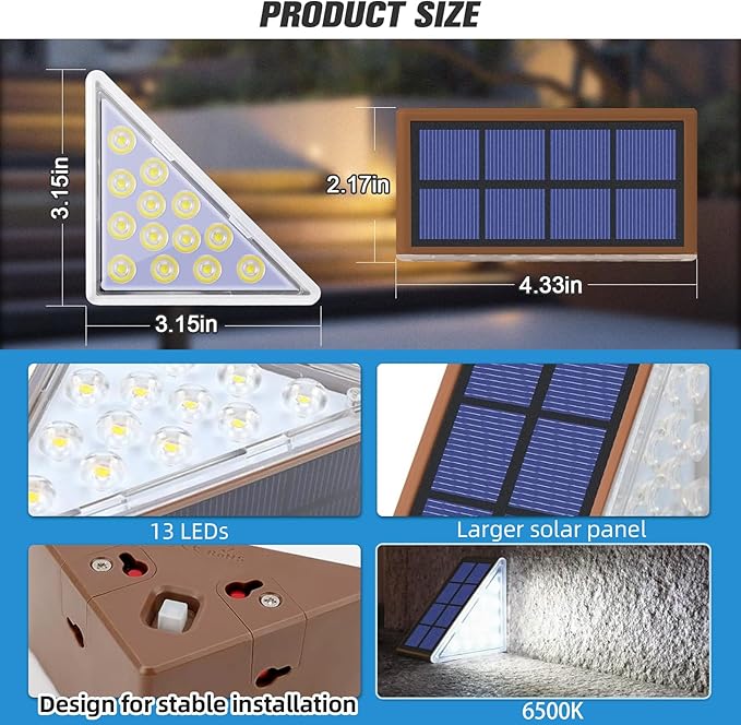 NIORSUN Solar Step Lights for Outside, Solar Stair Lights Outdoor Waterproof IP67 Auto On Off, Cool White, Outdoor Lights for Steps,Stair,Patio,Yard,Porch,Front Door,Sidewalk,Deck Decor,Brown, 8 Pack