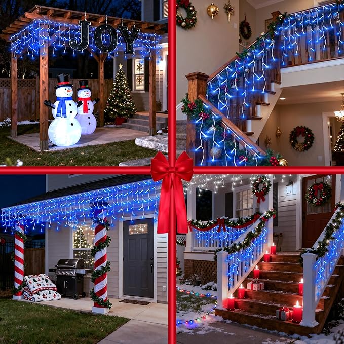 504 LED Fairy lights for Bedroom, 50ft Christmas Window Lights with 112 Drops 12 Modes, Dimmable Curtain Lights, String Lights Indoor Outdoor for Holiday Wedding Party Home Xmas Decorations, Blue