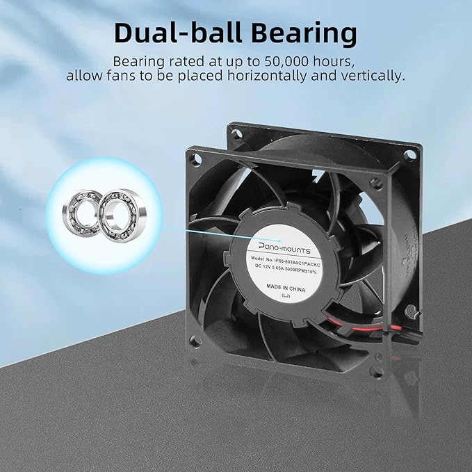PANO-MOUNTS 80mm 3.15inch Dual Ball Upgraded IP68 Waterproof Cooling Fan -Max 5000RPM with Stepless Speed Controller for DIY Ventilation Exhaust Projects