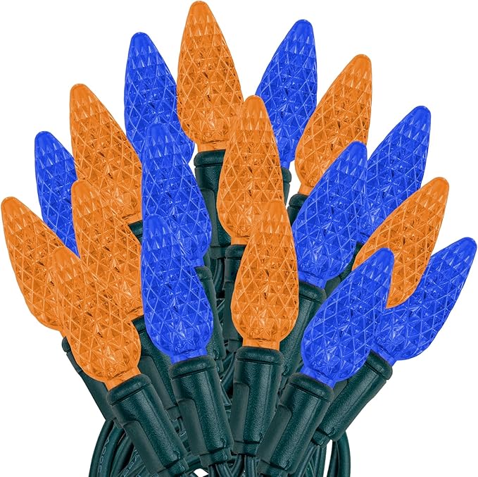 Novelty Lights 24FT 70 LED C6 Christmas String Lights, Outdoor Commercial Grade Tree Decorations, Permanent LED Lights (Blue/Orange)
