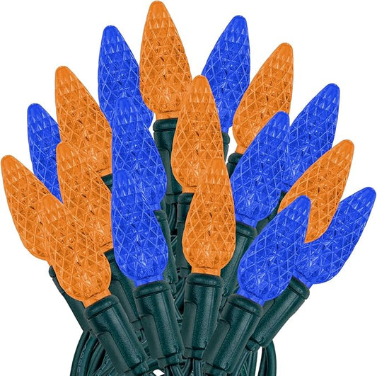 Novelty Lights 24FT 70 LED C6 Christmas String Lights, Outdoor Commercial Grade Tree Decorations, Permanent LED Lights (Blue/Orange)