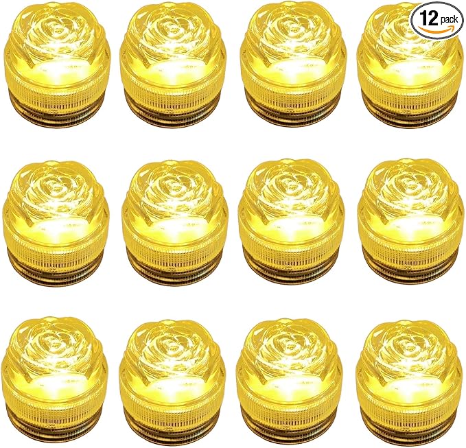 Bright LED Battery Operated Flameless Tea Light, Submersible Tea Candle Waterproof Decorations Underwater Vase Light for Party & Wedding, Pack of 12 (Warm)