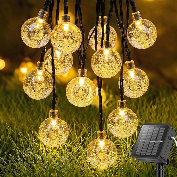 Metaku Solar String Lights for Outside, 20FT 30 LED Crystal Globe String Lights, Solar Powered Outdoor Lights with 8 Lighting Modes, Patio Hanging Lights for Garden, Camping and Party Décor Warm Whit