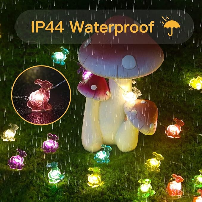 suddus Easter Bunny Battery Operated String Lights, 12.8ft 40LED Waterproof Colorful Easter Fairy Lights with Timer, Easter Lights String Led for Indoor, Tree, Mantle, Table, Outdoor, Spring Decor