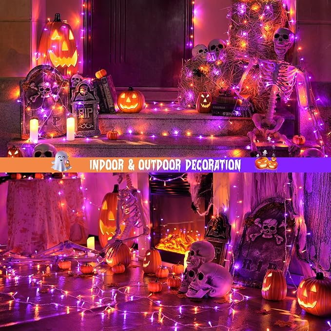 JMEXSUSS 2 Pack 100 LED Orange and Purple Halloween Lights, 33ft Connectable Halloween String Lights Outdoor Waterproof, 8 Modes Christmas Light for Indoor Christmas Tree Party Decorations