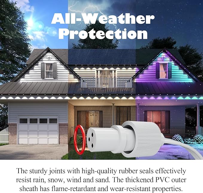 1 Male to 2 Female Y-Splitter for Govee Permanent Outdoor Lights Y-Shaped IP68 Waterproof Connector Compatible with Govee H705A H705B H705C H805A H805B H805C 3-Pin Extension Cable Cord (White)