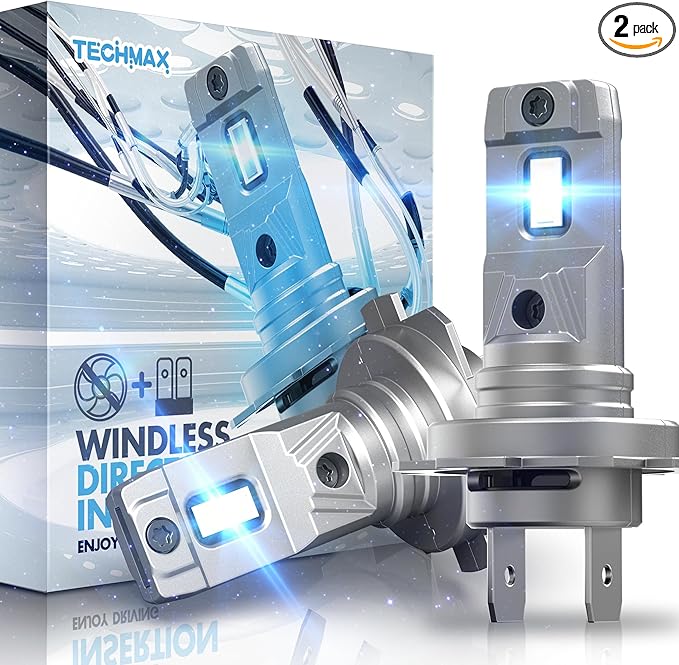TECHMAX H7 Light Bulb, 6500K Xenon White 600% Extremely Bright No Adapter Required 1:1 Mini Size Fanless H7 Fog Light - Pack of 2