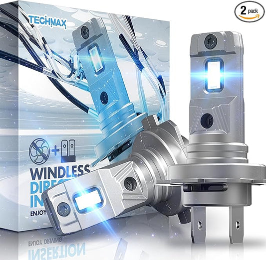 TECHMAX H7 Light Bulb, 6500K Xenon White 600% Extremely Bright No Adapter Required 1:1 Mini Size Fanless H7 Fog Light - Pack of 2