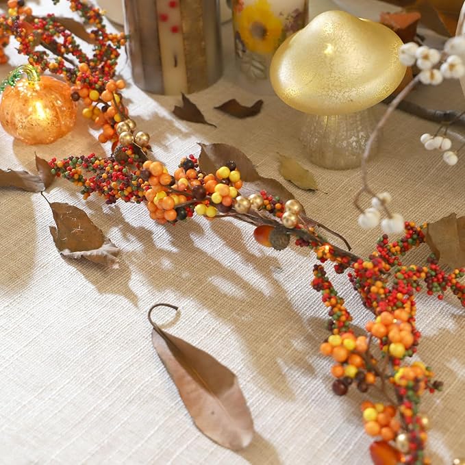 Fall Garland with Lights Harvest Berry Garland - 6.5 FT 25 LEDs Warm Orange Fairy Lights Battery Operated with Remote Ideal Autumn Lights for Thanksgiving Decorations Fall Decorations for Home