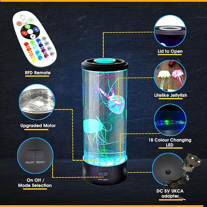 Brewish Jellyfish Lamp, 16 Color Options, 4 Mode Lifelike Jellyfish Aquarium, Auto Shutdown, Remote Control Electric Jellyfish LED Night Light, Fake Aquarium, Home Decor, Sensory Lamp for Autism, ADHD
