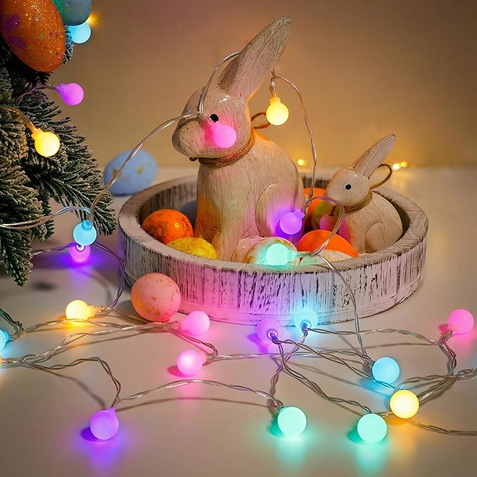 50 LED Globe String Lights - 16.4Ft Easter Pastel Colored Light with 8 Modes, Timer, Waterproof - Fairy Christmas Lighting for Outside Patio Tree Bedroom House Drom Party Garland Spring Decorations
