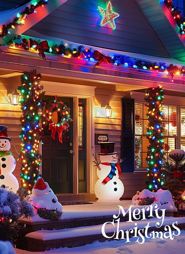C9 LED Christmas Lights Outdoor, 99 Feet 150 LED C9 String Lights with 150 Spring Clips, Waterproof Connectable Christmas Tree Lights for Outside Roofline Patio Home Xmas Decor, Multicolor