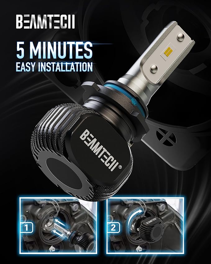 BEAMTECH 9006/HB4 Bulbs, S1 Series Fanless Fog Light 300% Brighter 6500K Xenon White, 2 Bulbs