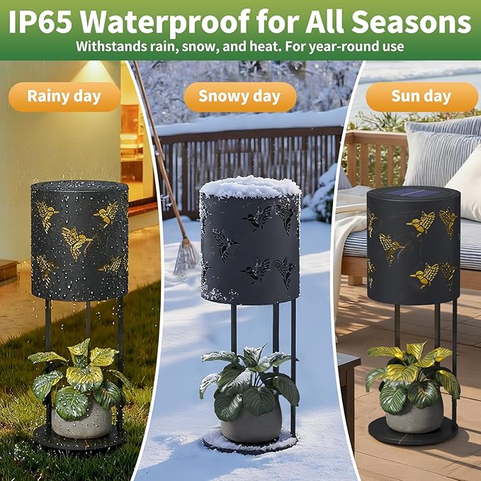 Solar Garden Plant Lights: Outdoor Waterproof Decorative Lamp with Flower Stand, Solar-Powered Yard Patio Outside Floor Decoration Lantern with Hummingbird Pattern for Festival Decor