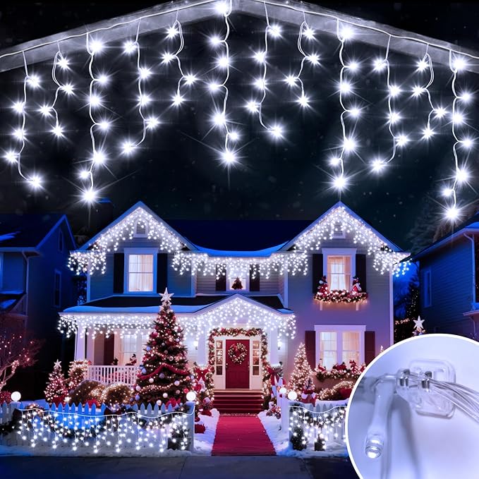 131 Ft String Lights for Outside, 1280 LED Christmas Lights Outdoor Plug in, Christmas String Lights with 8 Modes & Timer for Holiday, Party, Wedding, House, Patio, Outdoor Decor(Cool White)