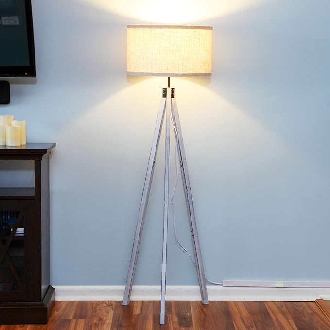 Brightech Eden Tripod Floor Lamp, Dimmable Standing Lamp with Solid Wood Legs for Bedroom Reading, Tall Tree Lamp for Offices, Modern LED Lamp for Living Rooms, Great Living Room Decor - Rustic Wood