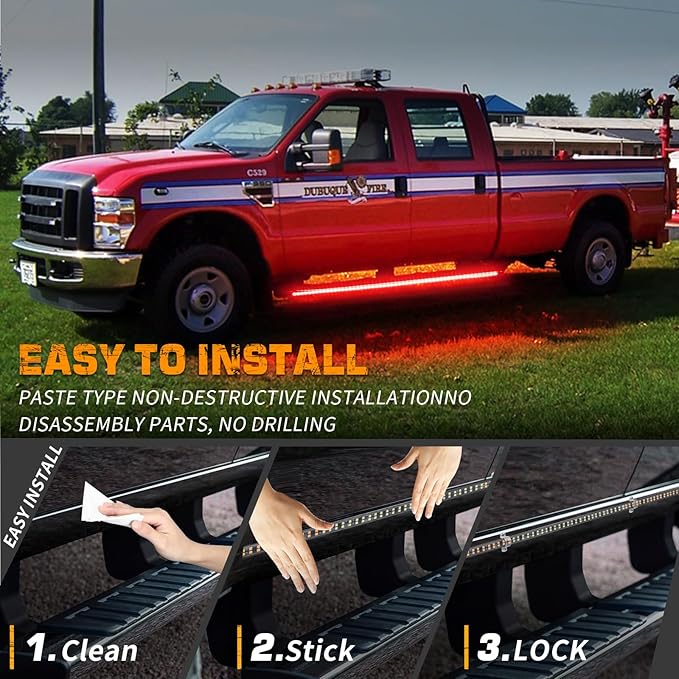 XRIDONSEN 2PCS 60 inch Red Emergency Lights Strip 720 LED Running Board Strobe Lights Flashing Warning Safety Caution First Responder Light for Police Volunteer Firefighter Vehicles Fire Trucks SUV