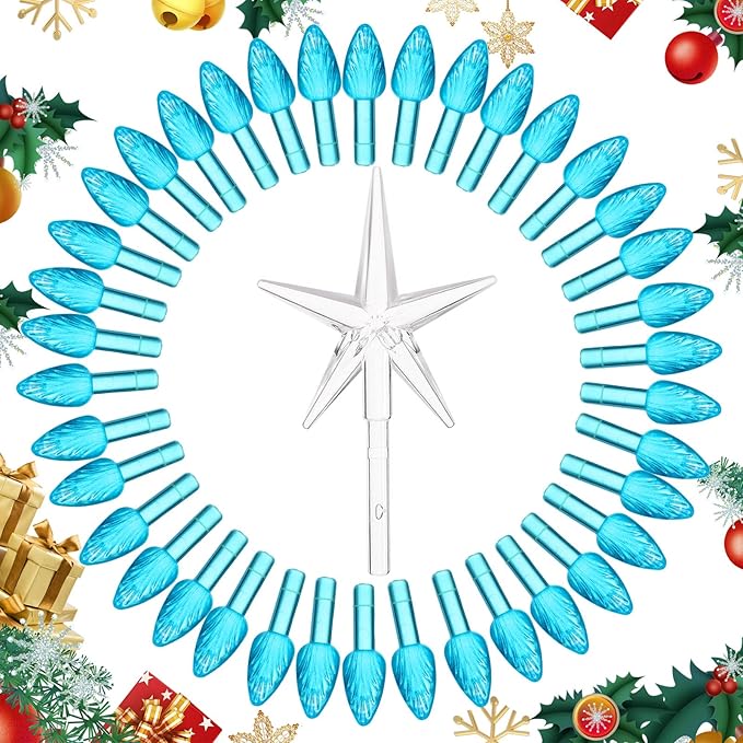 Boao 100 Pieces Ceramic Christmas Tree Bulbs and 5 Stars Replacement Plastic Bulbs for Ceramic Christmas Tree Decorations(4.7 mm Diameter,Blue)