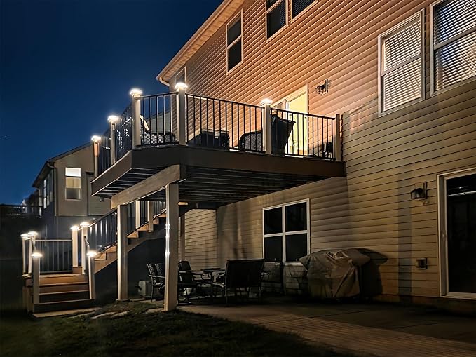 GKOLED Low Voltage Pyramid Post Cap Light, Post Caps for 4"x4" and 3.5"x3.5" Wood or Vinyl Posts, for Deck Fence, 3W 12V AC/DC 3000K, IP65 Waterproof for Outdoor, White