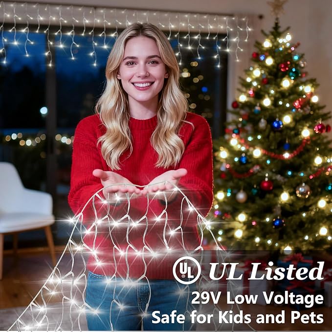 670 LED Christmas Lights Outdoor, 66ft Cool White String Lights Indoor with 148 Drops 12 Modes, Dimmable Curtain Window Lights, Waterproof Twinkle Fairy Lights with Timer for Christmas Decorations