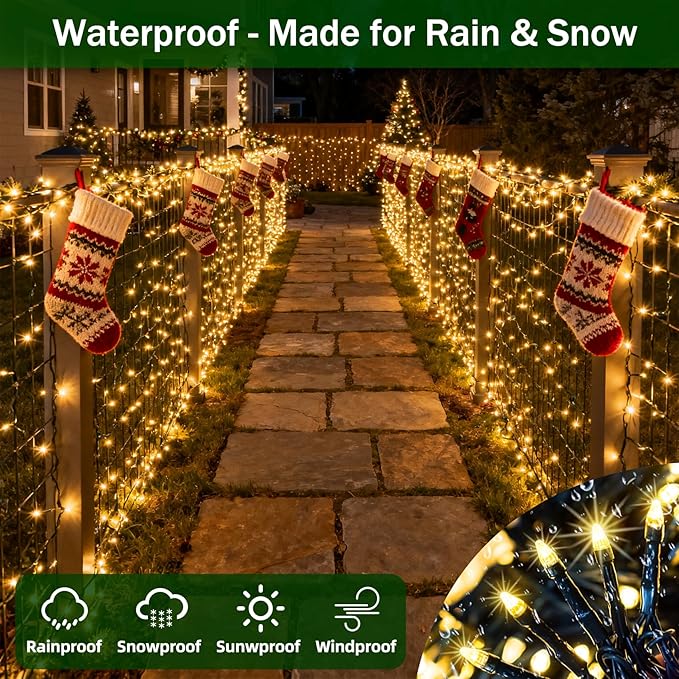 750 LED 240FT Christmas Lights Outdoor,12 Lighting Modes Christmas String Lights with Timer, Dimmable Warm White LED StringLights Waterproof for Yard Tree Wedding Party Holiday Warm White
