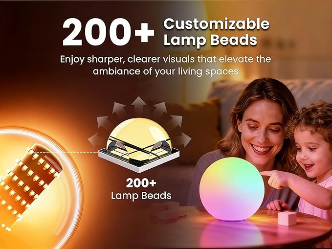 LOFTEK Color Changing Night Light, Smart LED Lamp with Bluetooth APP and Remote Control, 220 Scene Modes, 8-inch RGB Ball Mood Lighting for Living Room (Corded Electric)