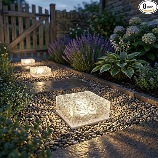 Solar Brick Lights Outdoor Waterproof - Recessed Solar Paver Lights, Ice Brick Design, No Wiring Needed,Landscape Lighting for Pathway,Garden, Patio, Yard, Driveway Decor (8, Warm White, Square)