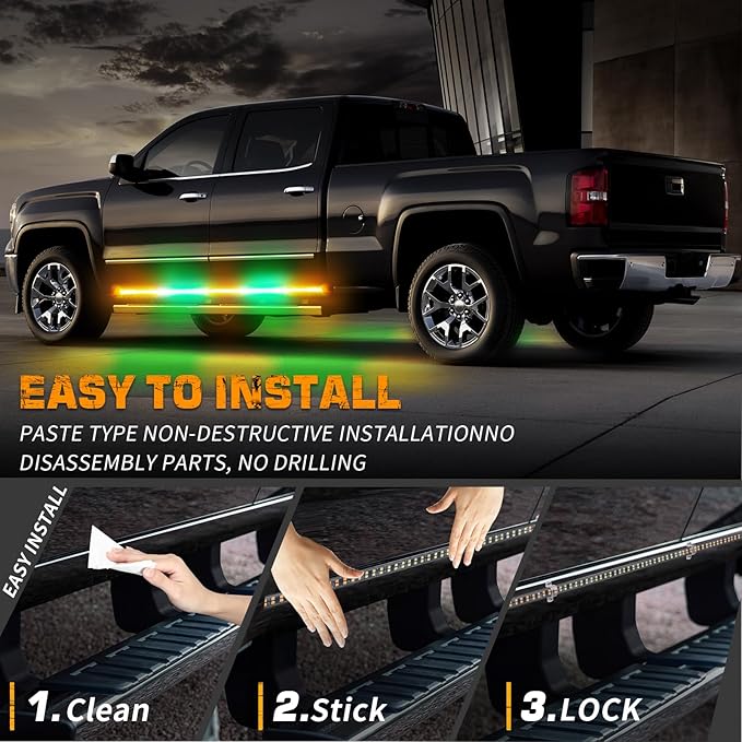 XRIDONSEN 2PCS 60 inch Amber Green Emergency Lights Strip 720 LED Running Board Strobe Lights Side Flashing Warning Safety Caution Lights for Tow Plow Trucks Construction Vehicles Pickup SUV Jeep
