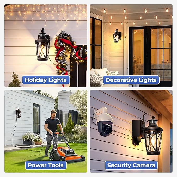Motion Sensor Porch Light with GFCI Outlet, Oil Rubbed Bronze Outdoor Light with Outlet, Exterior Wall Lights Wall Mount, Anti-Rust Front Porch Light Fixtures, Waterproof Garage Lantern Lights