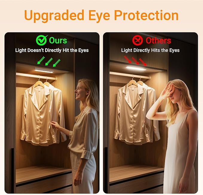 maylit 4 Pack Closet Lights Motion Sensored, Battery Operated Light Indoor, Wireless Magnetic Night LED Bar, Stick on Lighting for Stair, Shelf, Hallway, Bed, Pantry, Under Cabinet, 3000K Warm White