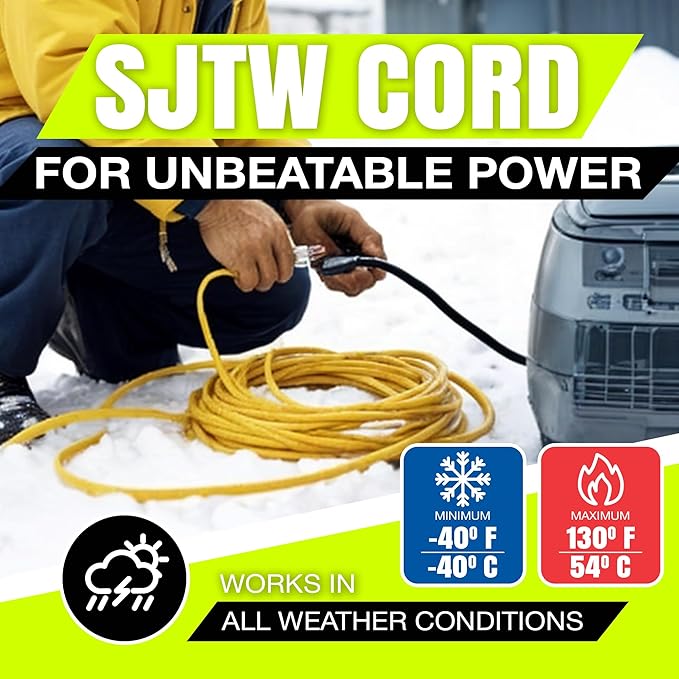 6ft Outdoor/Indoor Extension Cord 10/3 Gauge Ultra Heavy Duty 3 Prong SJTW, Waterproof, ETL Listed, Flexible Cold-Resistant Long Power Cord,15A 125V 1875W, Yellow by LifeSupplyUSA
