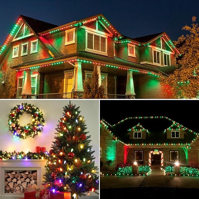 Meconard C7 Led Replacement Christmas Light Bulb, C7 Shatterproof Led Bulbs for Christmas Indoor Outdoor String Lights, E12 Candelabra Base Red Light Bulbs Green Light Bulb, 25 Pack