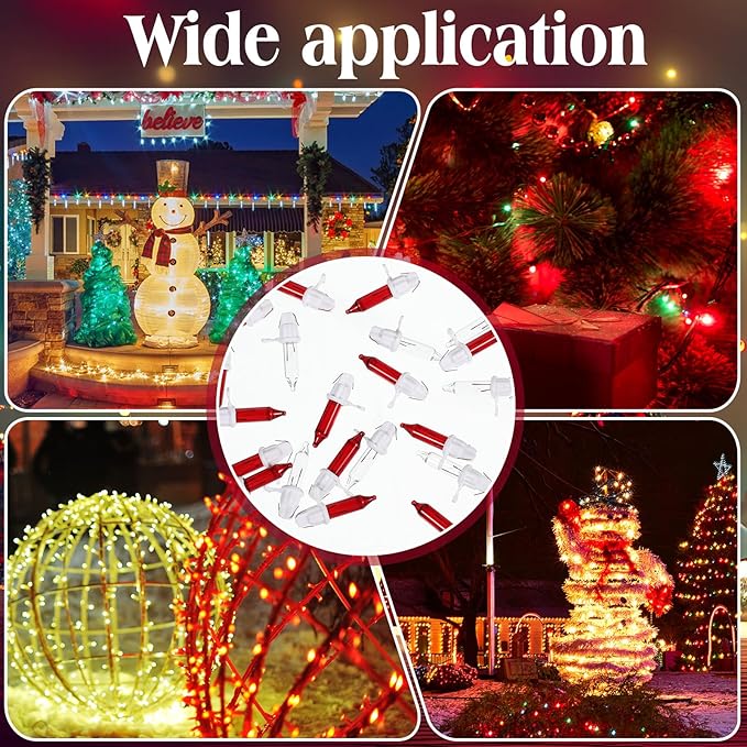 Mudder 60 Count Christmas Tree Replacement Light Bulbs 2.5v 0.425 Watt Replacement Bulb Mini Incandescent Wire String Lights Decoration for Prelit Xmas Tree(White Base with Red White Bulbs)
