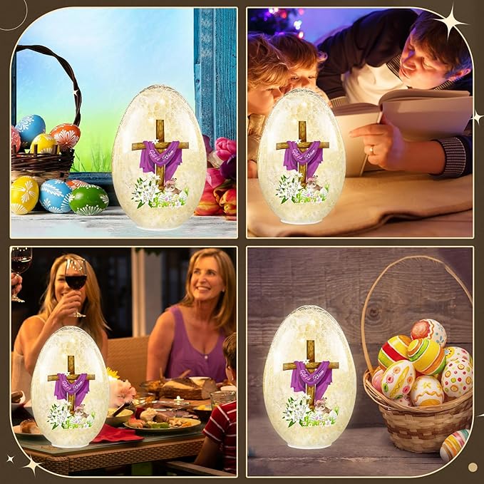Easter Egg Light Decorations, 8.27'' Balls Crackle Glass Tabletop Decor He is Risen Night Light Spheres Decorative Balls Glass Orb Table Lamps Festive Home Accent