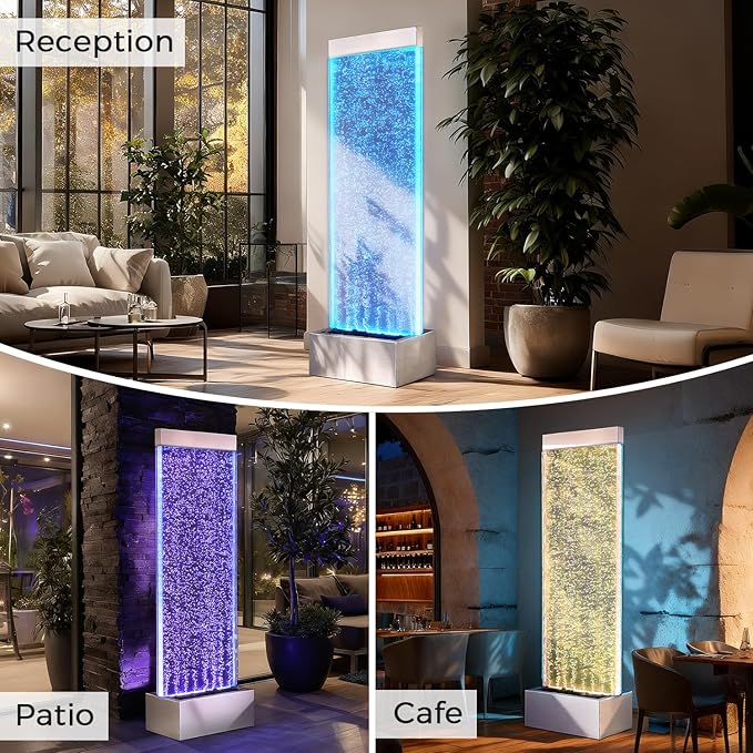 Bubble Wall Waterfall Fountain, Acrylic Indoor Floor Standing Water Wall with Changing LED Color Lights Remote Control, 64" x 19", Housewarming, Christmas Home Decor (Bubble Wall)