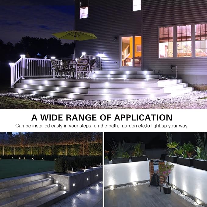 Led Deck Lights Outdoor Waterproof Low Voltage Stainless Steel Cool White 1W Outdoor Yard Garden Decoration Lamps Landscape Pathway Patio Step Stairs LED In-ground Lights(Black Border,1 Pack