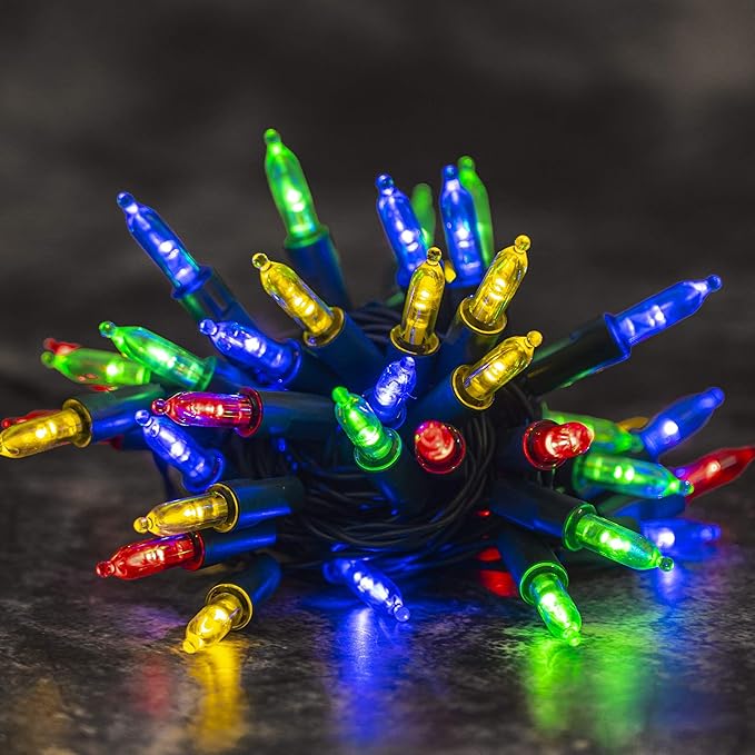 FUNPENY 50 LED Outdoor Christmas Lights, 16 FT Mini String Light with 8 Modes, Waterproof Tree Lights for Indoor Outdoor Patio Garden Party Wedding Christmas Decoration, Multi-Color