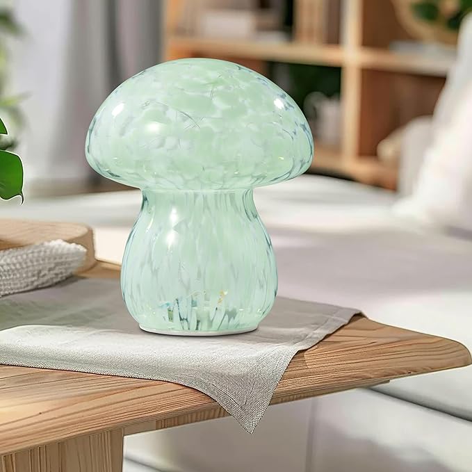 Mushroom Table Lamp, Small Bedside Table Lamp, 6.1 inches, Mushroom Decoration Cute Mini Atmosphere Lamp Home Decoration, Suitable for Bedroom, Living Room, Children's Room-Light Green