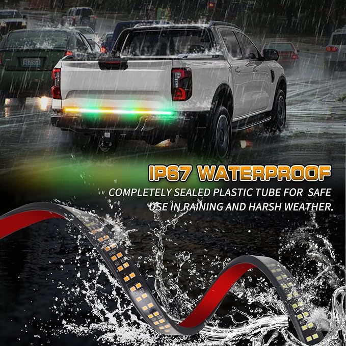 XRIDONSEN 48 inch Truck Amber Green Tailgate Strobe Lights Strip Rear Window Lights 288 LED Tail Emergency Light Bar Flashing Warning Hazard Safety for Plow Trucks Construction Vehicles Pickup Trailer