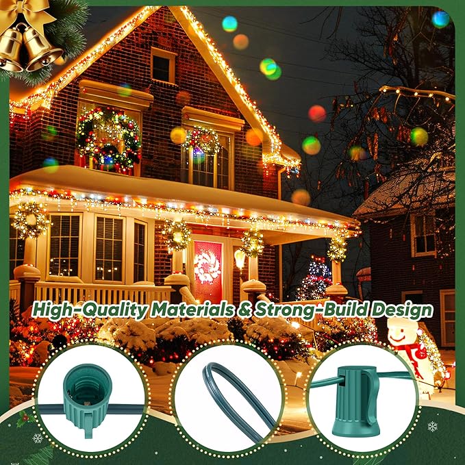 BesLowe Commercial 1000 FT C9 Cut to Length Christmas Lights Outdoor，E17 Sockets C9 Stringer Christmas Light Spool, C9 Sockets Patio String Light Strands, 12 Spacing Green Wire Christmas Lights