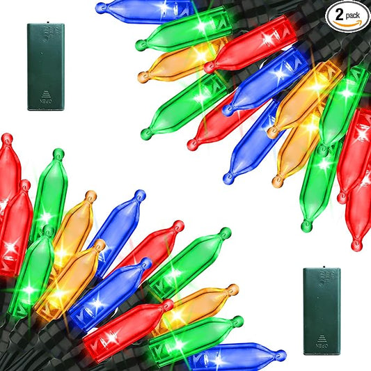 Lomotech Battery Operated Christmas Lights - 2 Pack Total 16ft 50LEDs Battery Mini String Lights with Timer for Home, Garden, Party, Holiday, Tree Decoration (Green Wire, Multicolor)