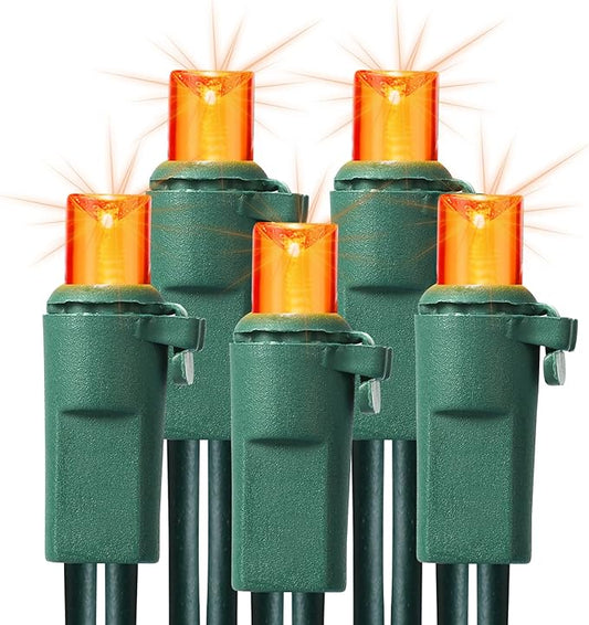 Brizled Orange Christmas Lights, 33ft 100 LED 5mm Wide Angle Gentle Twinkle Christmas String Lights, 120V UL Certified Connectable Christmas Tree Light Outdoor for Halloween Tree Christmas, Green Wire