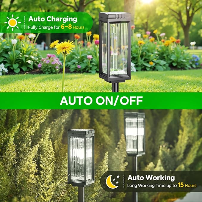 Solar Pathway Lights Outdoor, 8 Pack Upgraded Solar Lights Outdoor Waterproof, Bright Up to 15 Hrs Auto On/Off Garden Light for Yard Patio Lawn Path Walkway Driveway Outside Decor(Cool White)