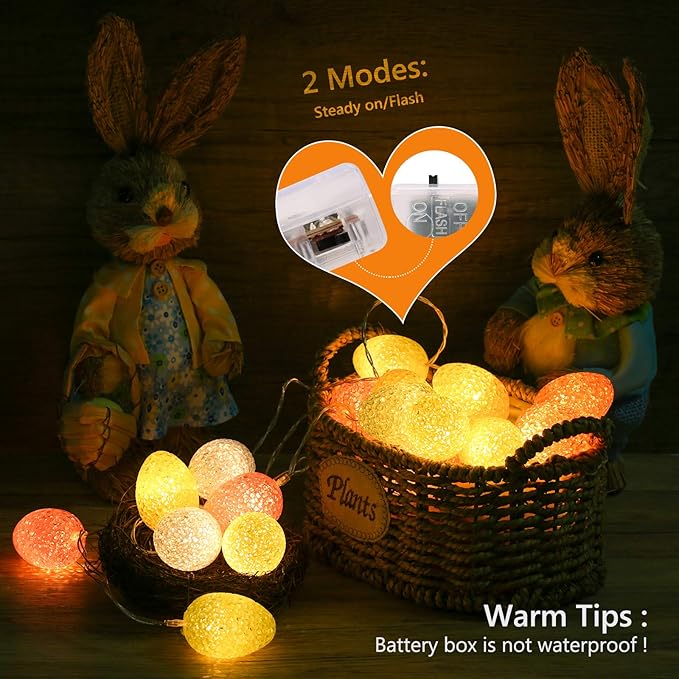 LYHOPE Easter Pastel Lights, 5.94ft 10 LED Egg Decoration Lights, Battery Powered Egg String Lights for Easter, Party, Fireplace, Mantels, Entrance, Tree, Home Decorations, Clear Wire