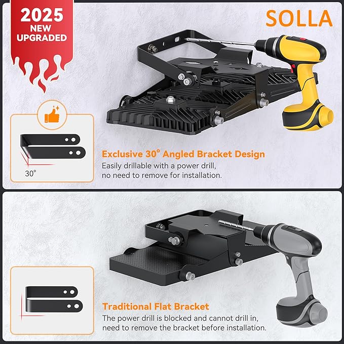 SOLLA 300W 2025 Plus New Upgraded LED Outdoor Flood Light, 30000LM 6000K Daylight White IP66 Waterproof, Stadium Lights, 3 Heads Outdoor Floodlight Security Lights for Yards, Patios, Street(2 Pack)
