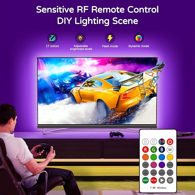 HAMLITE Led Lights for TV 70 75 80 82 Inches, 18Ft USB TV LED Backlight Behind TV Monitor HDTV Wall Work Space Decor -RGB Color Changing Led Strip Lights for Gaming Room Decor, Ambient Lighting
