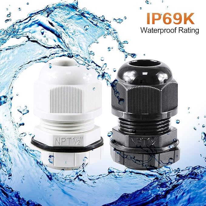 XHF 50 Pcs 3/8" IP68 Strain Relief Nylon Cord Grip Waterproof NPT Cable Glands Adjustable UL Listed and RoHS Compliant(Grey)