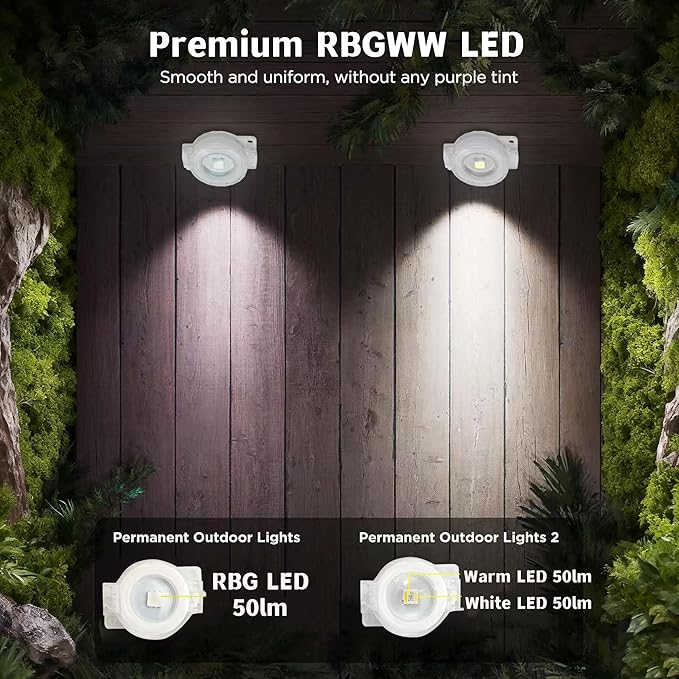 Permanent Outdoor Lights 150ft, RGBWC+IC Smart LED Strip with 50+ Scene Modes, IP68 Waterproof, App & Remote Control for Christmas, Holiday, Roof, and Pool Party Decor (50FT-30LEDS)