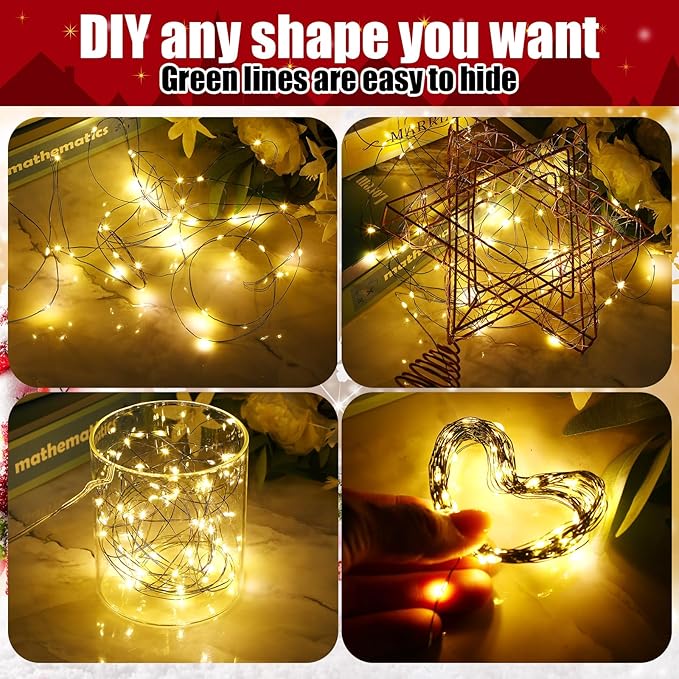 12 Pcs Solar String Lights Solar Mini Teeny Tiny Fairy Firefly Twinkle Light Waterproof 16ft 50 LEDs Garden String for Outdoor Garden Backyard Christmas Decoration(Green Wire)
