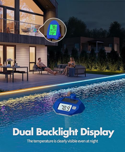 2026 Solar Wireless Pool Thermometer, 650FT Transmission | Extra-Large Backlit Digital Display - Easy Read at Night | IP68 Waterproof Floating Pool Temperature Thermometer for Hot Tub, Spa